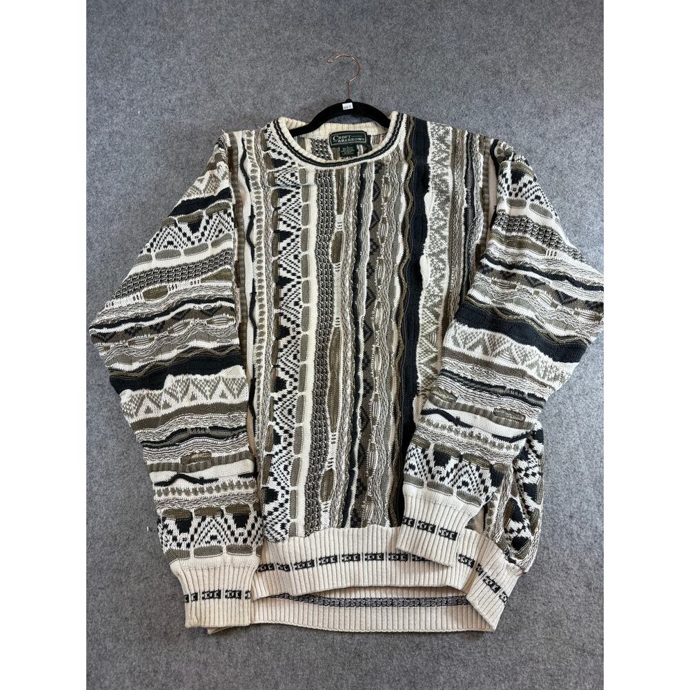 VINTAGE 90s Croft Barrow Mens Coogi Style Sweater Gray Geometric Jumper Large